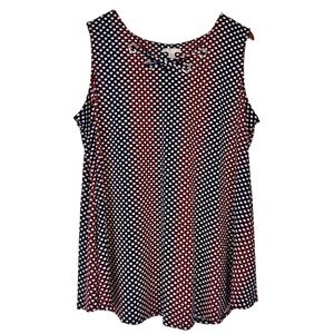 Est. 1946 Top Women 18/20W Navy Red Polka Dot Grommet Lace Up Nautical Patriotic